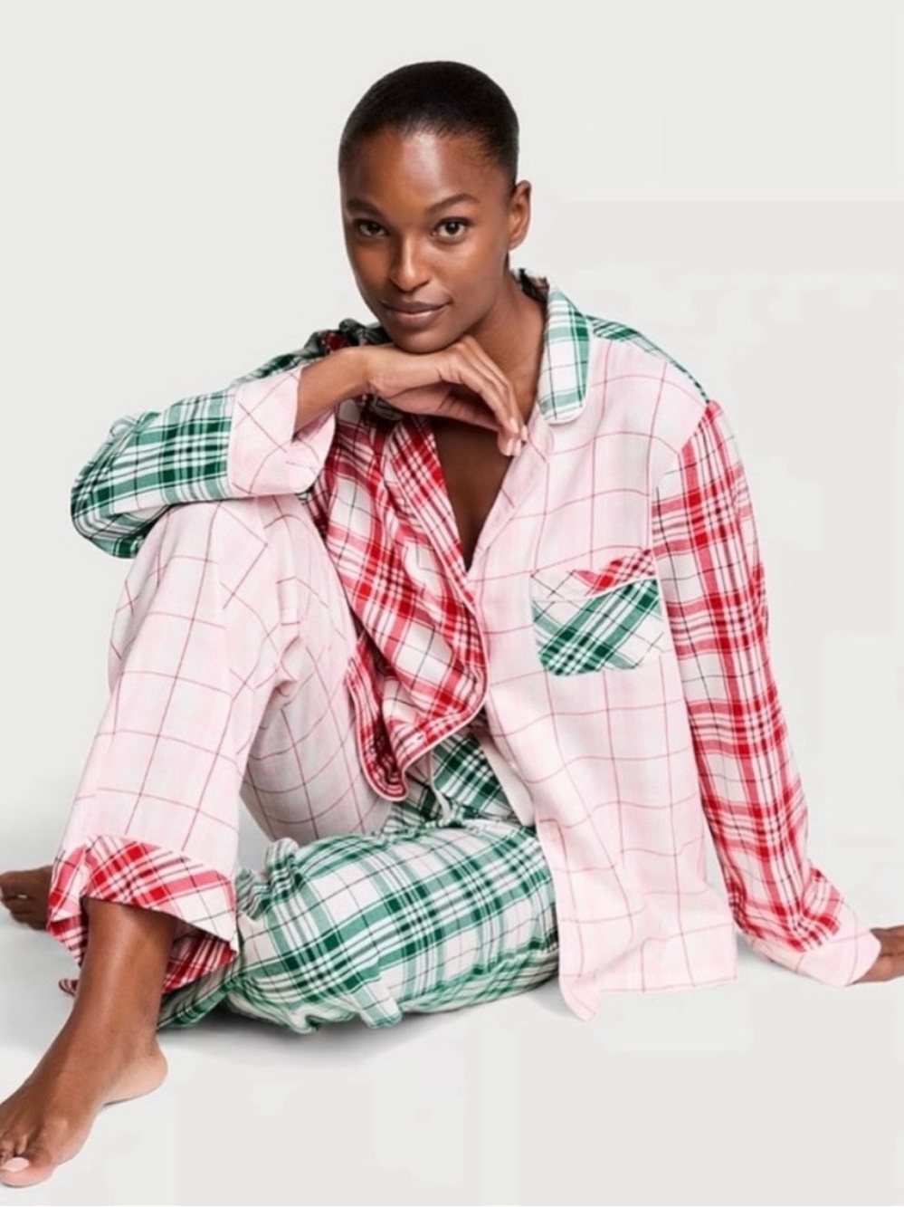 Victoria's Secret Pink Red and Green Plaid Cotton Pajama Set